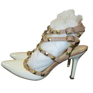 BCBG Paris Darron Rockstud Studded Patent Leather Pointed Toe Strappy Pump 37 7